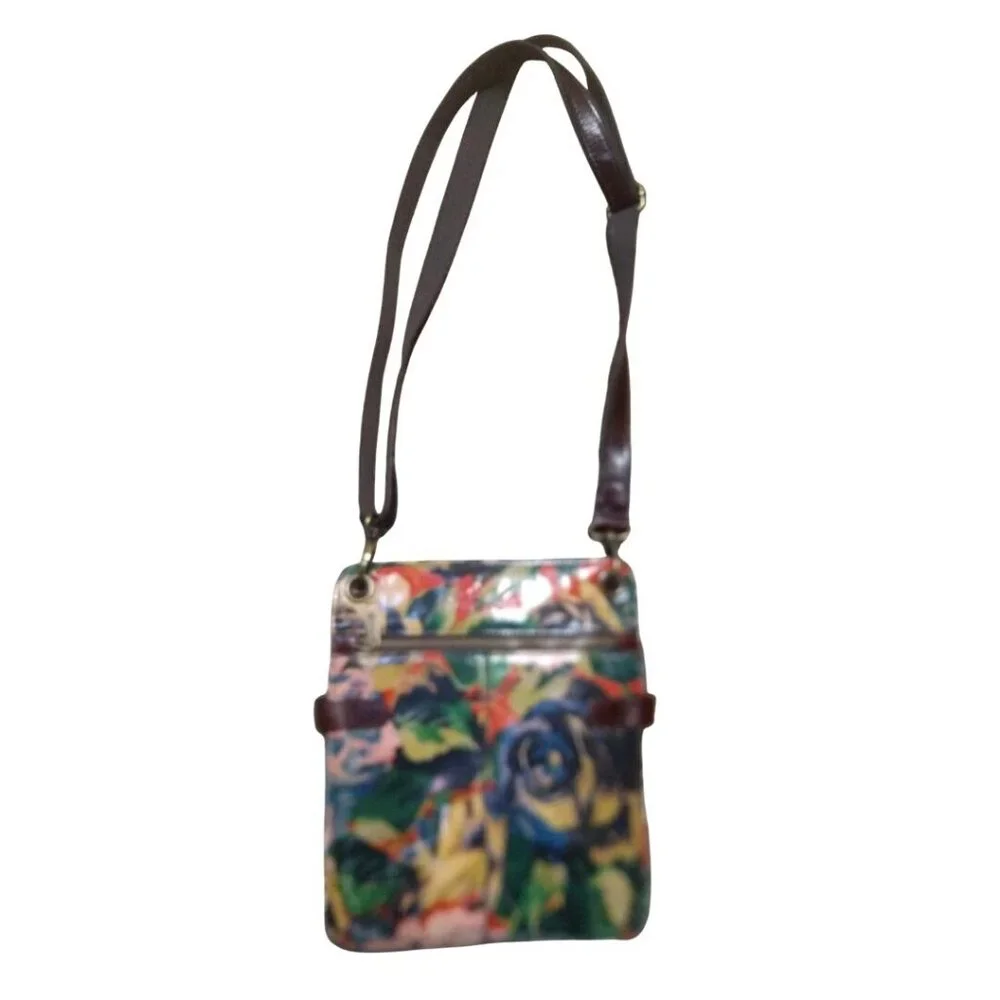 Patricia Nash Leather Floral Crossbody Bag With Adjustable Strap & Zippered Fron